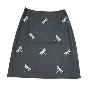 Vintage Harolds Linen Embroidered Dragonfly Skirt Black 6 90s Fairy Career